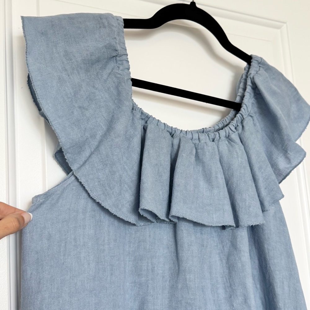 Marina Gigli 100% Linen Blue Ruffle Dress, Made in Italy, large - Picture 4 of 7